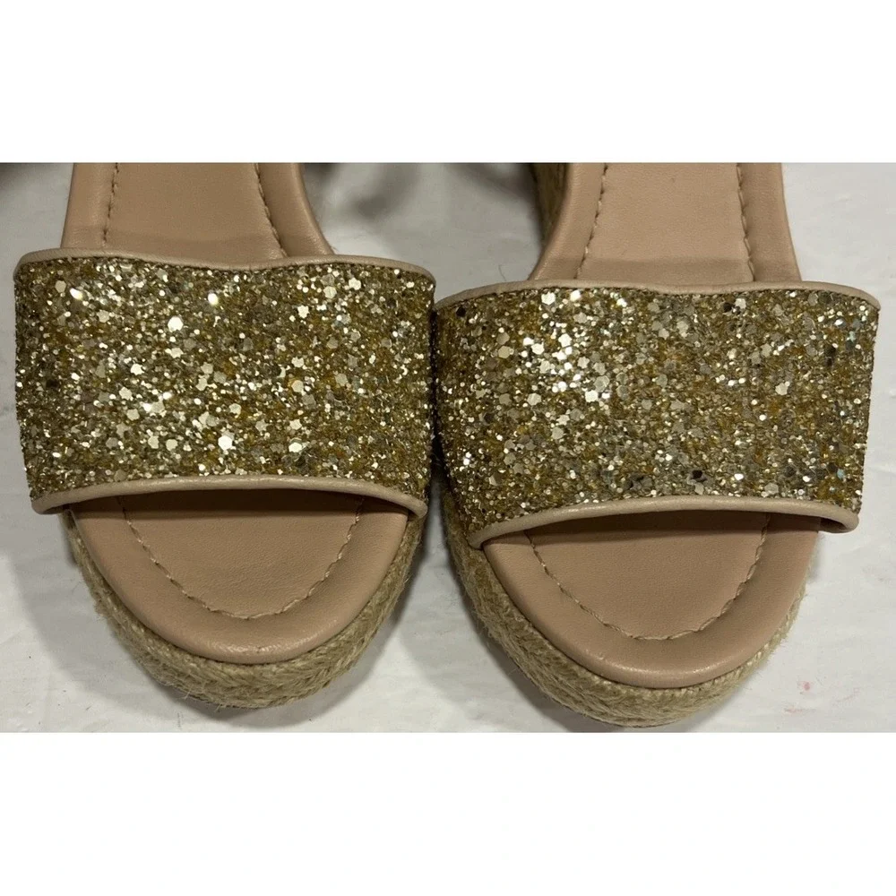 Kate Spade New York Women's Jaden Gold Glitter Espadrille Wedge Sandals Size 7.5